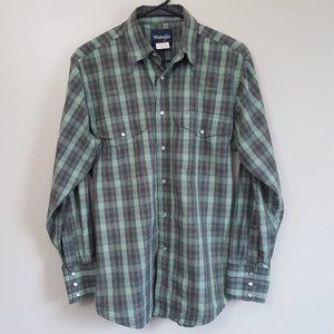Wrangler Pearl Snap Front Green Plaid Shirt Sz M